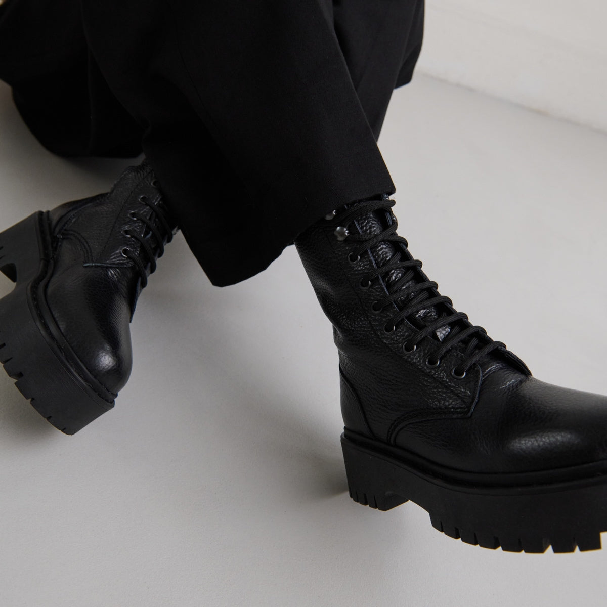 Platform boots with laces